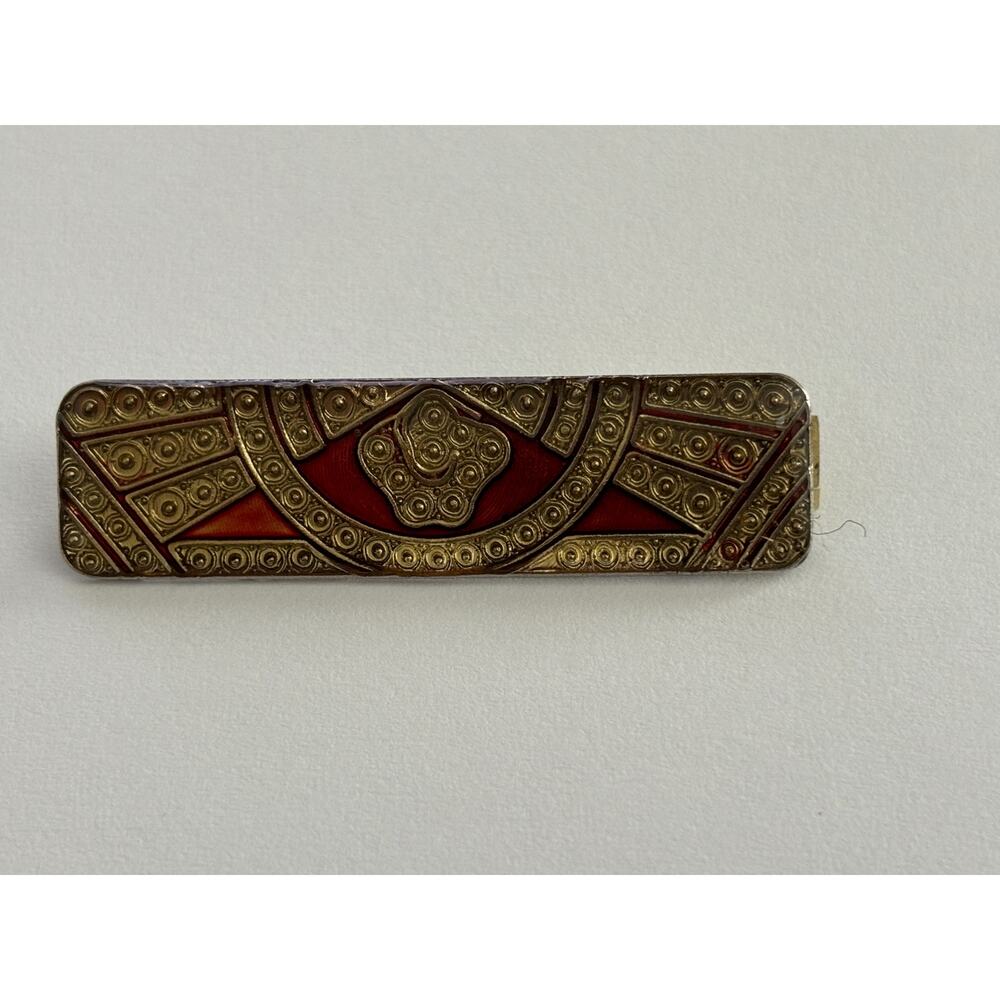 Pierre Bex Bar Brooch Pin Gold Red Vintage